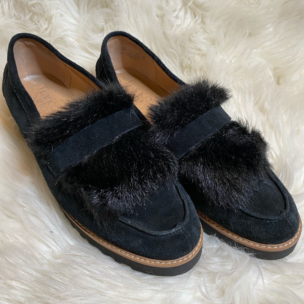 FRANCO SARTO "CYRUS" Black Leather Loafer W/ Faux Fur 8M
